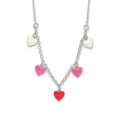 Children's Enamel Heart Station Necklace in Sterling Silver