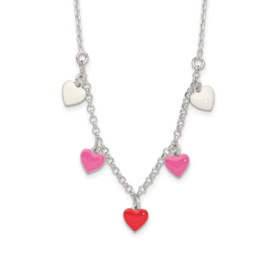 Children's Enamel Heart Station Necklace in Sterling Silver