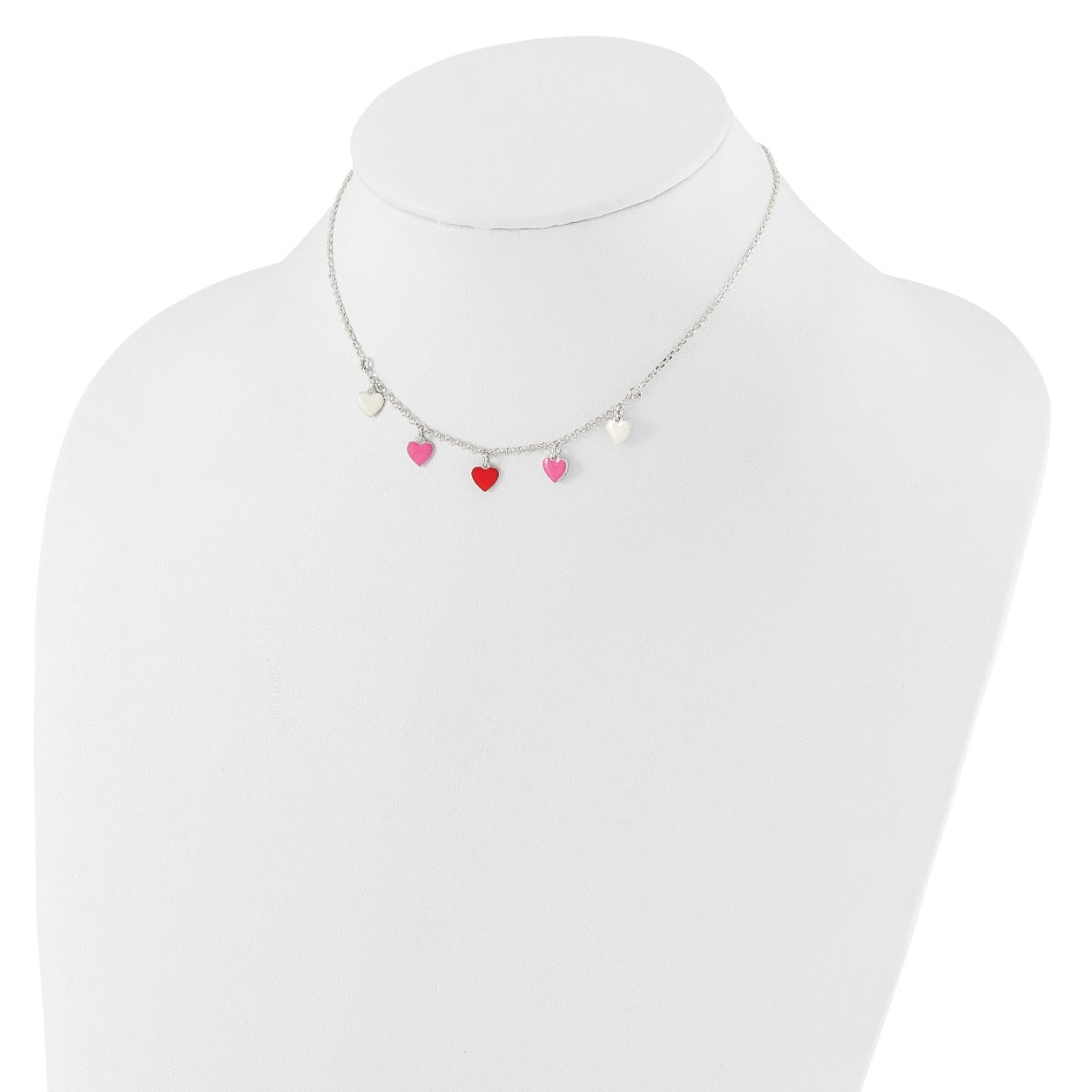 Children's Enamel Heart Station Necklace in Sterling Silver front view