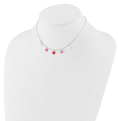 Children's Enamel Heart Station Necklace in Sterling Silver front view