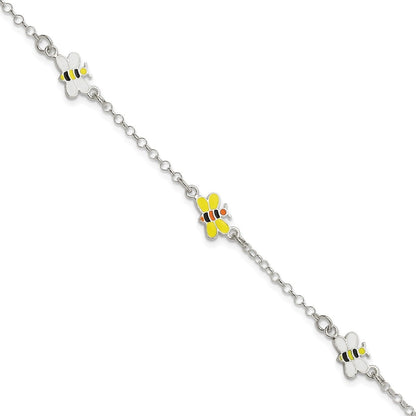 Children's Enamel Bee Bracelet in Sterling Silver close-up detail