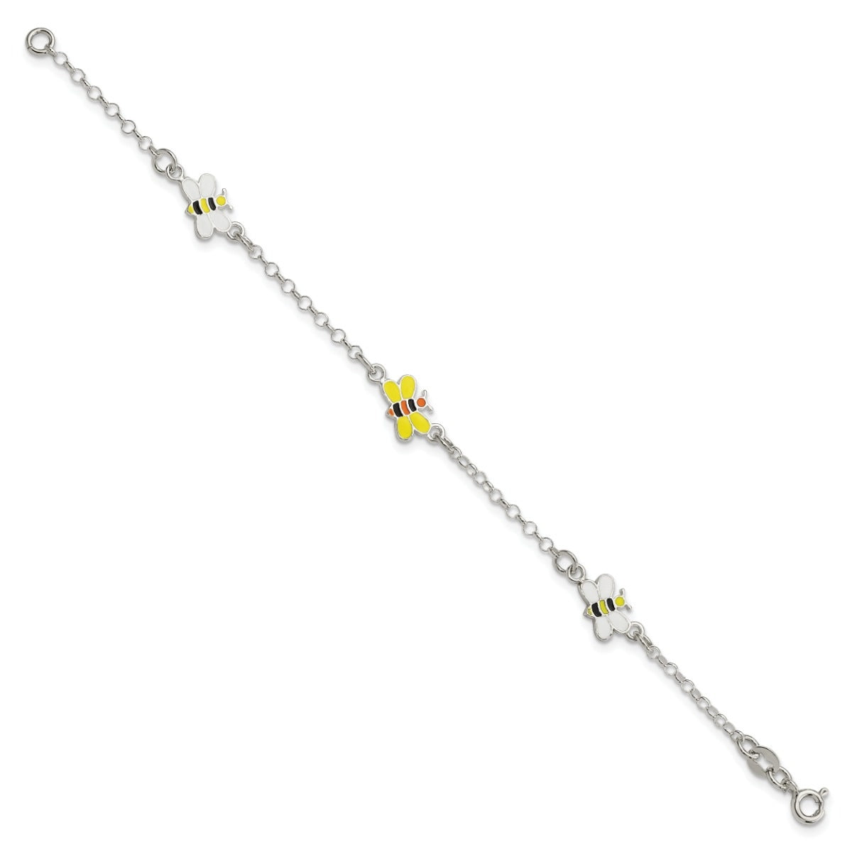 Children's Enamel Bee Bracelet in Sterling Silver front view