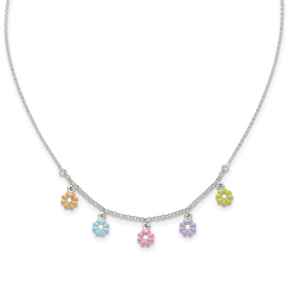 Children's Enamel Flower Station Necklace in Sterling Silver