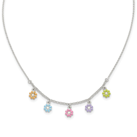 Children's Enamel Flower Station Necklace in Sterling Silver