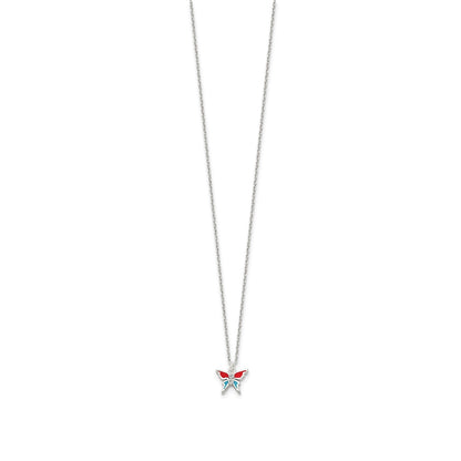 Children's Red & Blue Enamel Butterfly Pendant with CZ Accents in Sterling Silver front view