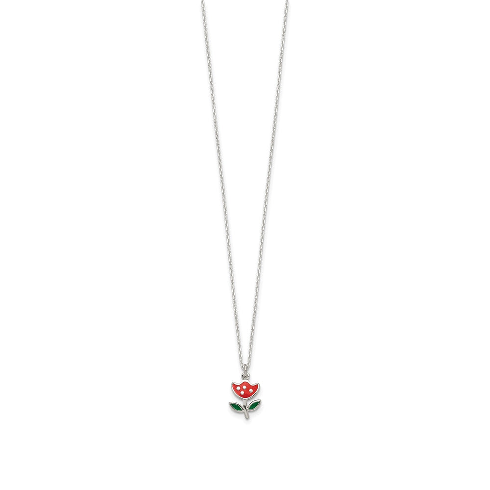 Children's Enamel Flower Pendant in Sterling Silver front view