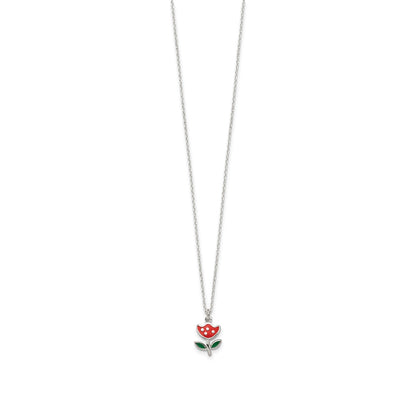 Children's Enamel Flower Pendant in Sterling Silver front view