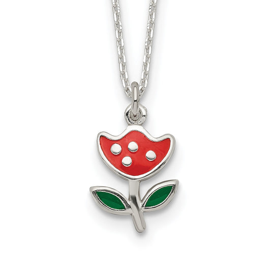 Children's Enamel Flower Pendant in Sterling Silver