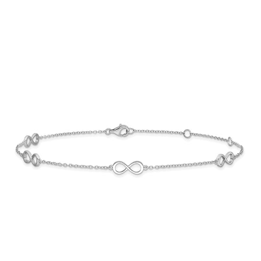 10-inch Adjustable Infinity Station Ankle Bracelet in Sterling Silver