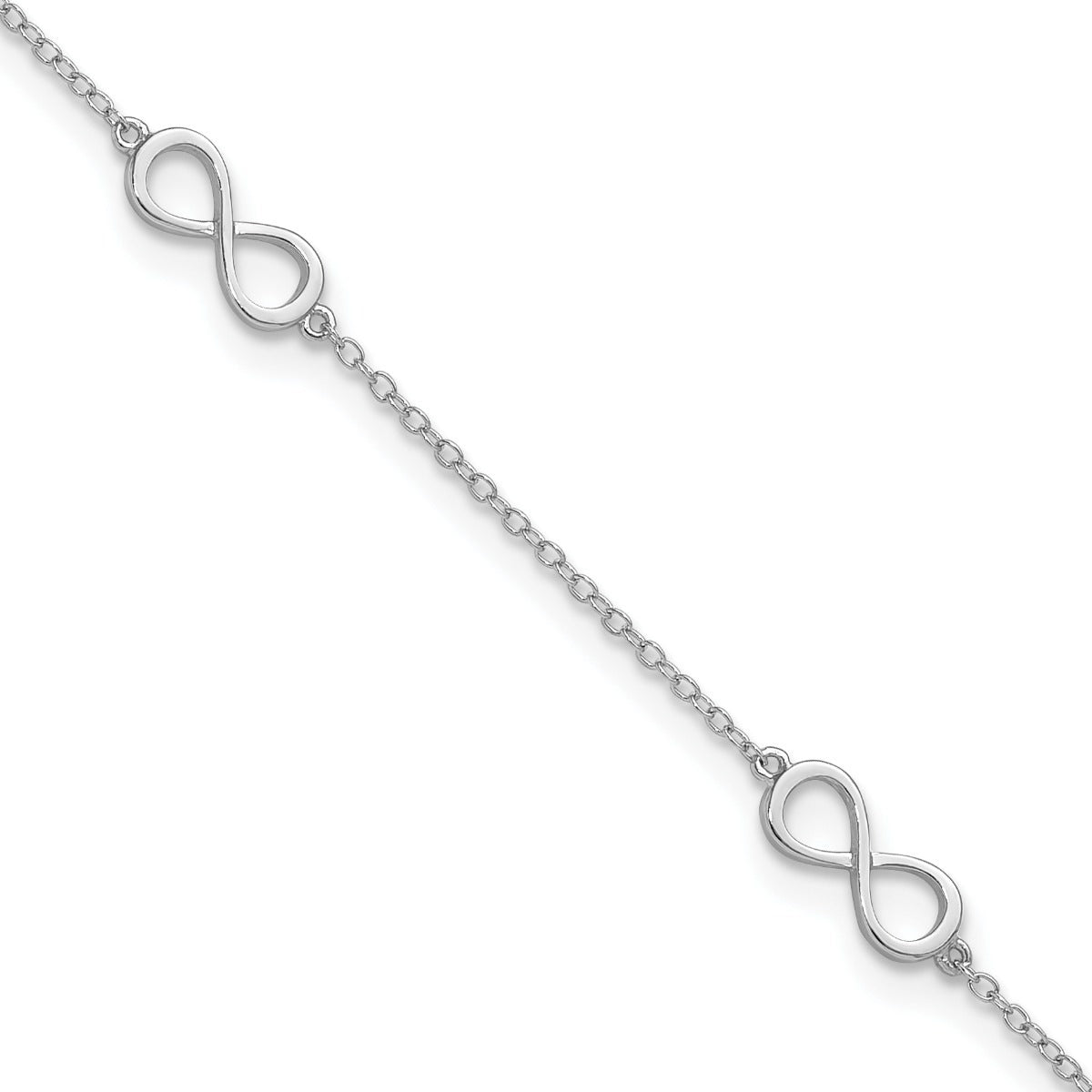 10-inch Adjustable Infinity Station Ankle Bracelet in Sterling Silver front view