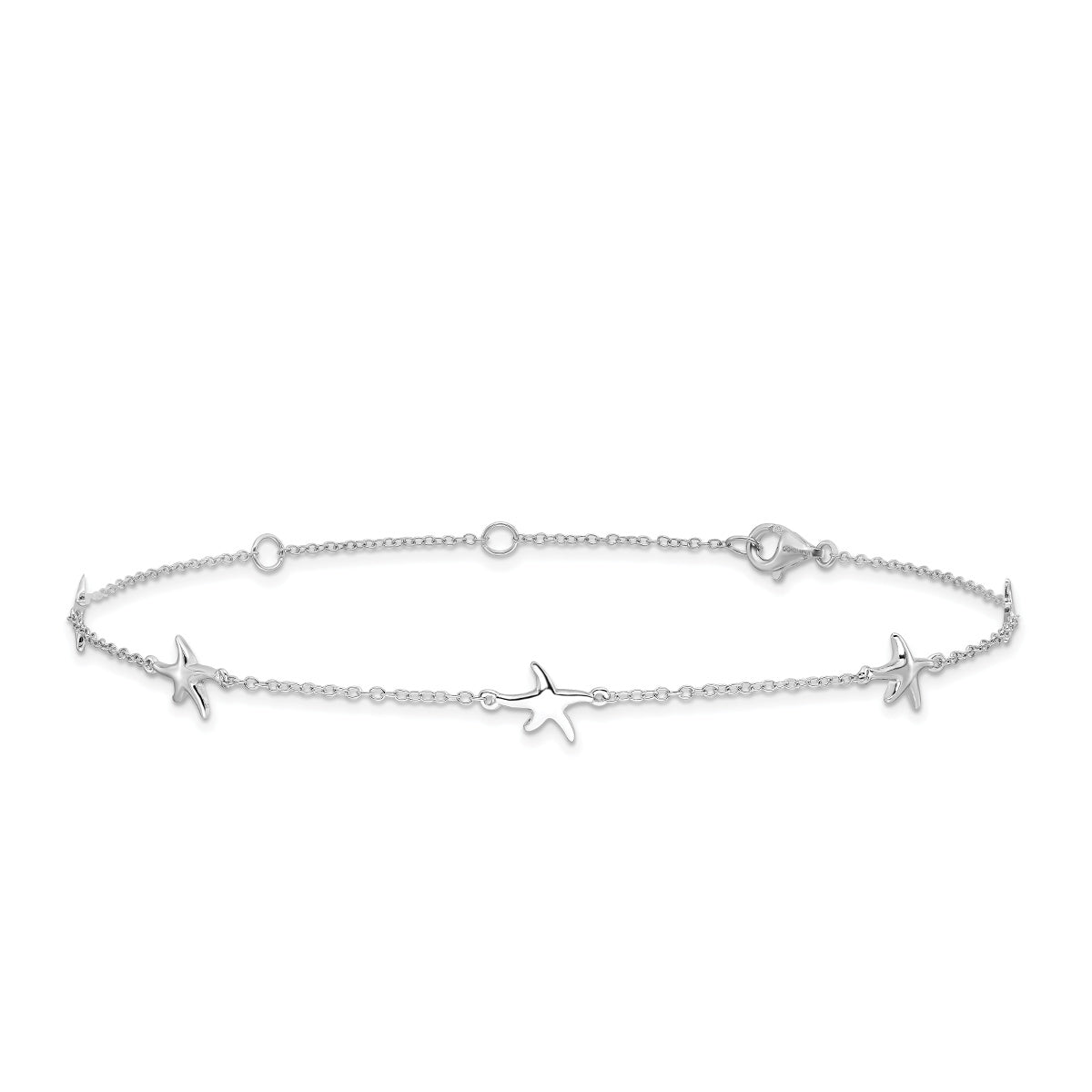 9-inch Adjustable Starfish Station Ankle Bracelet in Sterling Silver