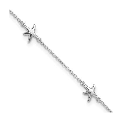 9-inch Adjustable Starfish Station Ankle Bracelet in Sterling Silver front view