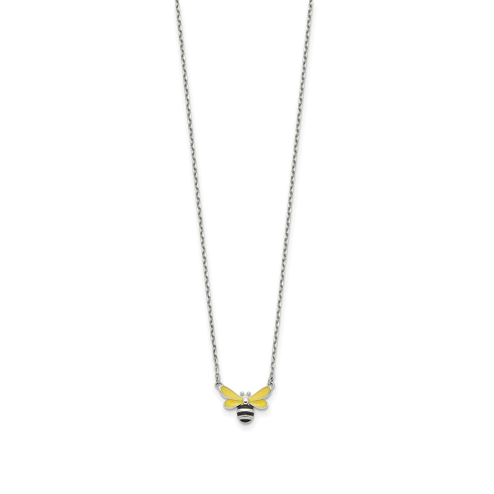 Children's Enamel Bumble Bee Necklace in Sterling Silver front view