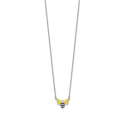 Children's Enamel Bumble Bee Necklace in Sterling Silver front view