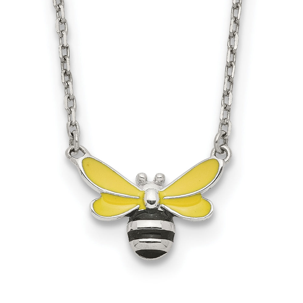 Children's Enamel Bumble Bee Necklace in Sterling Silver