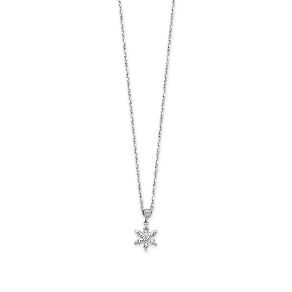 Children's CZ Snowflake Pendant in Rhodium Plated Sterling Silver front view