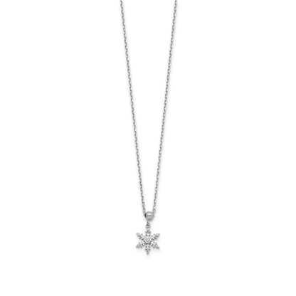 Children's CZ Snowflake Pendant in Rhodium Plated Sterling Silver front view