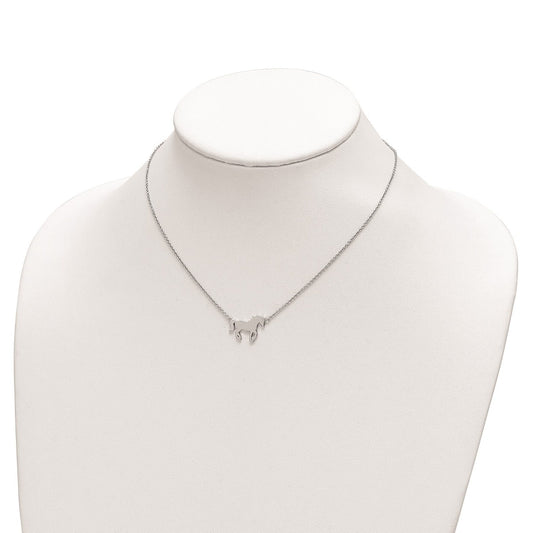 Children's Polished Horse Necklace in Rhodium Plated Sterling Silver front view