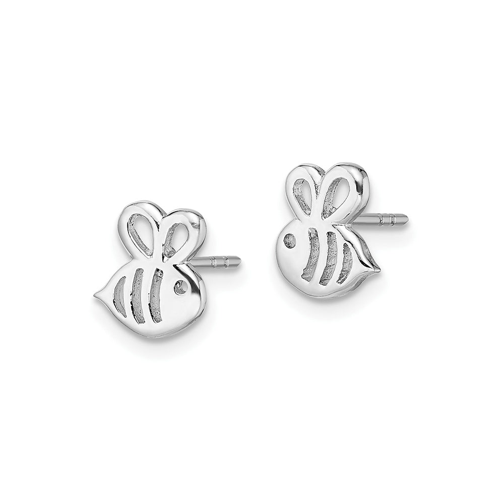 Children's Polished Bumble Bee Earrings in Sterling Silver front view