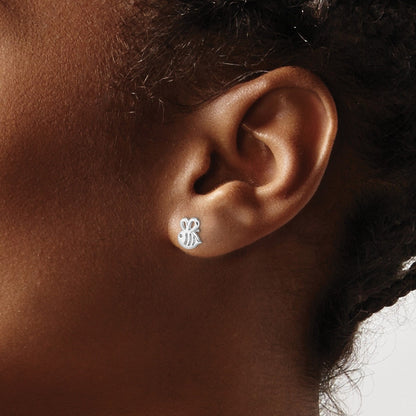 Children's Polished Bumble Bee Earrings in Sterling Silver close-up detail