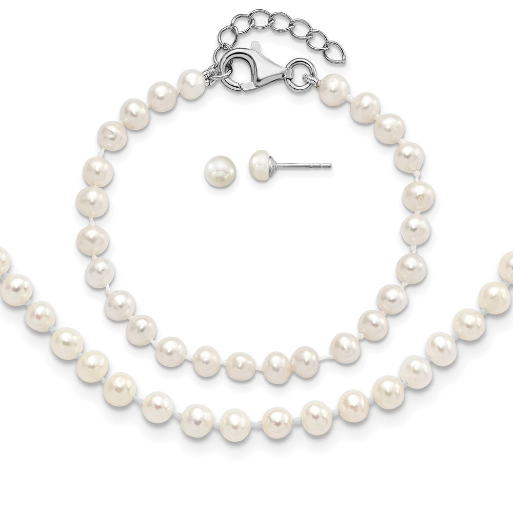 Children's Cultured Freshwater Pearl Necklace, Bracelet & Earring Set in Sterling Silver