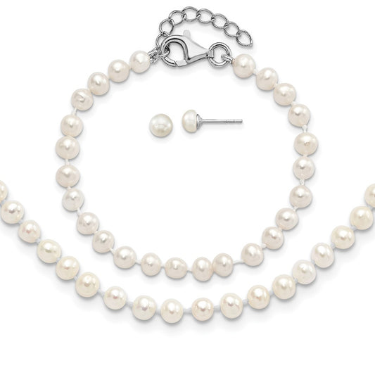 Children's Cultured Freshwater Pearl Necklace, Bracelet & Earring Set in Sterling Silver
