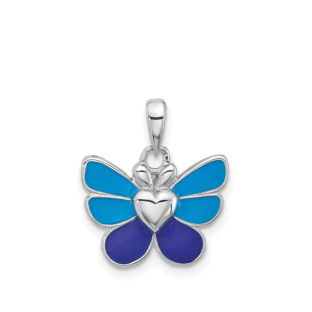 Children's Blue Enamel Butterfly Pendant, Earring & Ring Set in Rhodium Plated Sterling Silver side profile