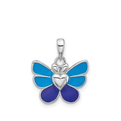 Children's Blue Enamel Butterfly Pendant, Earring & Ring Set in Rhodium Plated Sterling Silver side profile