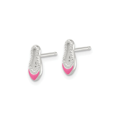 Children's Pink & Purple Enamel Ballerina Pendant & Earring Set in Sterling Silver close-up detail