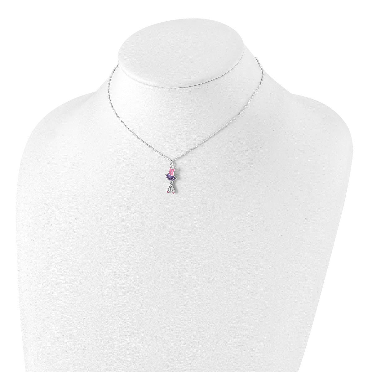 Children's Pink & Purple Enamel Ballerina Pendant & Earring Set in Sterling Silver full view