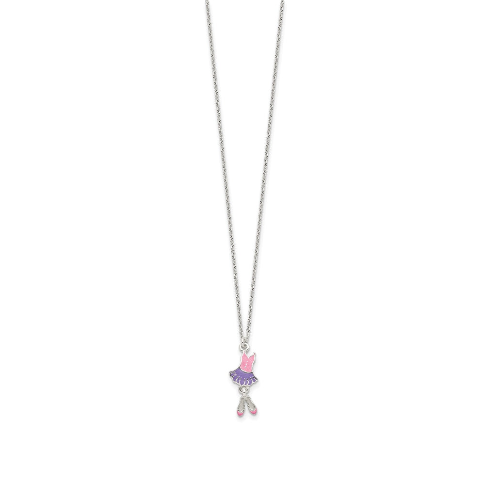 Children's Pink & Purple Enamel Ballerina Pendant & Earring Set in Sterling Silver side profile