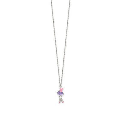 Children's Pink & Purple Enamel Ballerina Pendant & Earring Set in Sterling Silver side profile