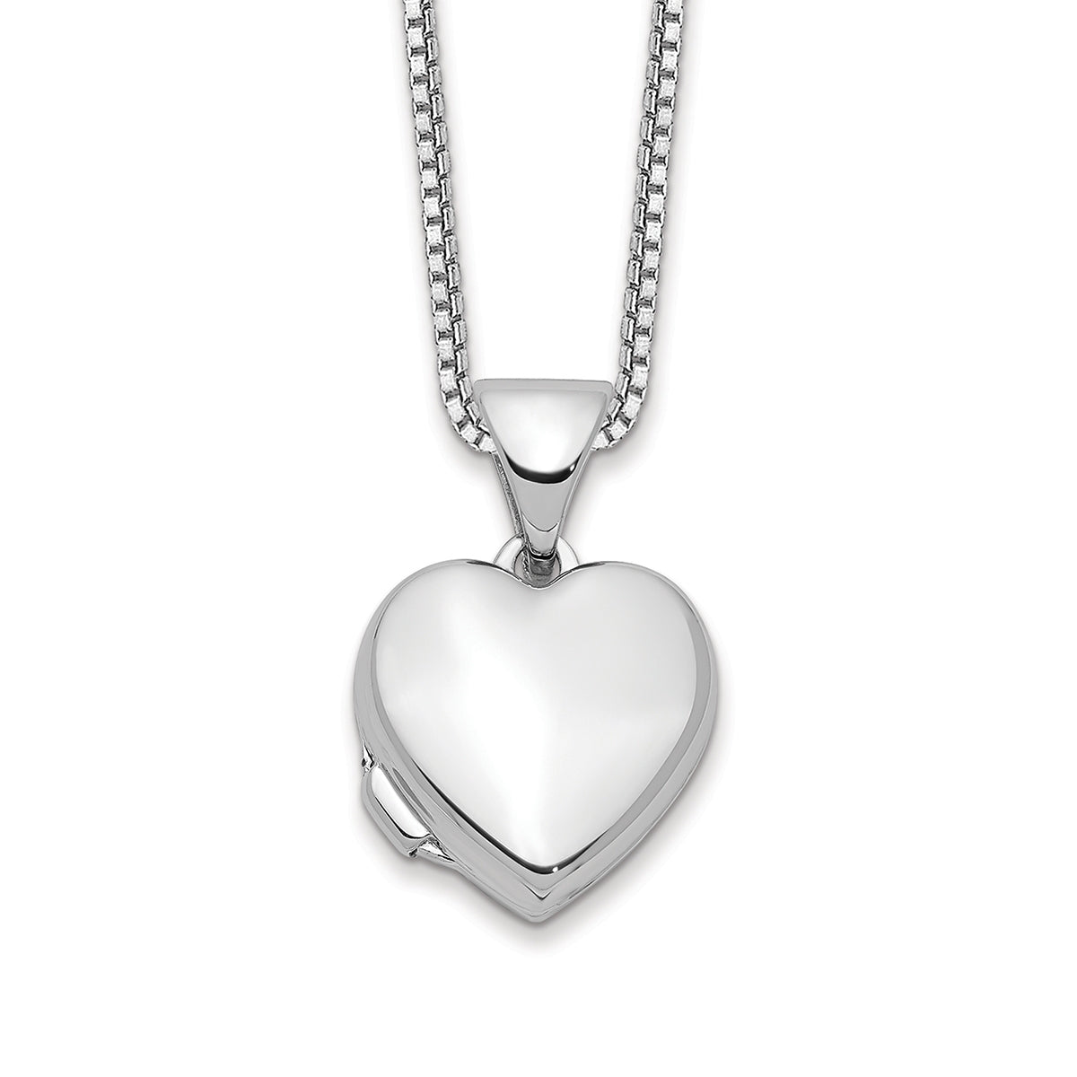 Children's Polished Heart Locket in Rhodium Plated Sterling Silver