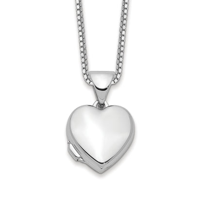 Children's Polished Heart Locket in Rhodium Plated Sterling Silver