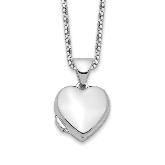 Children's Polished Heart Locket in Rhodium Plated Sterling Silver