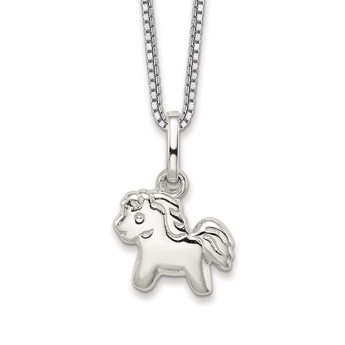 Children's Polished Pony Pendant in Rhodium Plated Sterling Silver