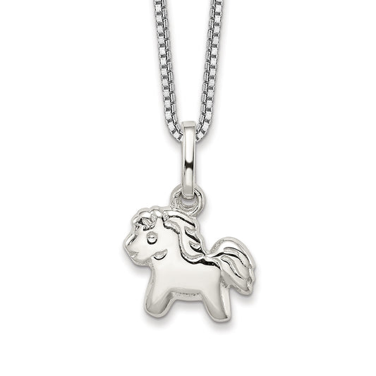 Children's Polished Pony Pendant in Rhodium Plated Sterling Silver