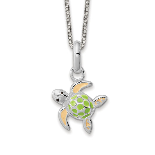Children's Enamel Sea Turtle Pendant in Sterling Silver