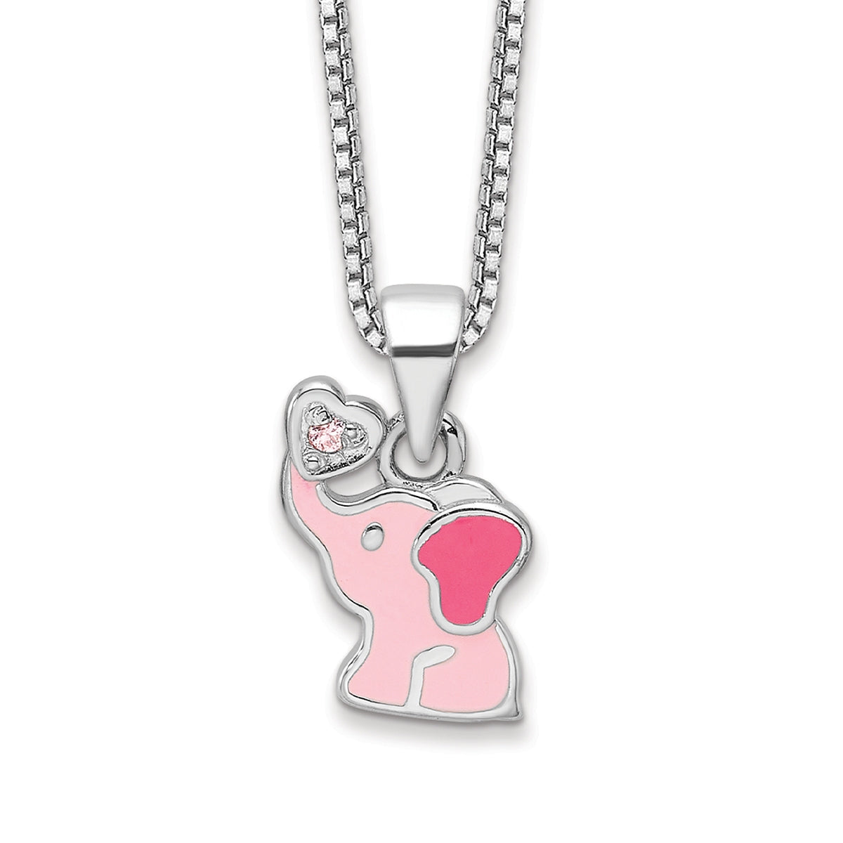 Children's Pink Enamel Elephant Pendant in Rhodium Plated Sterling Silver