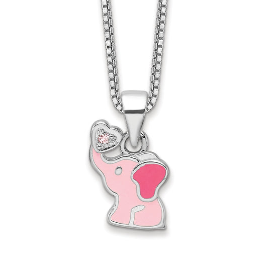 Children's Pink Enamel Elephant Pendant in Rhodium Plated Sterling Silver