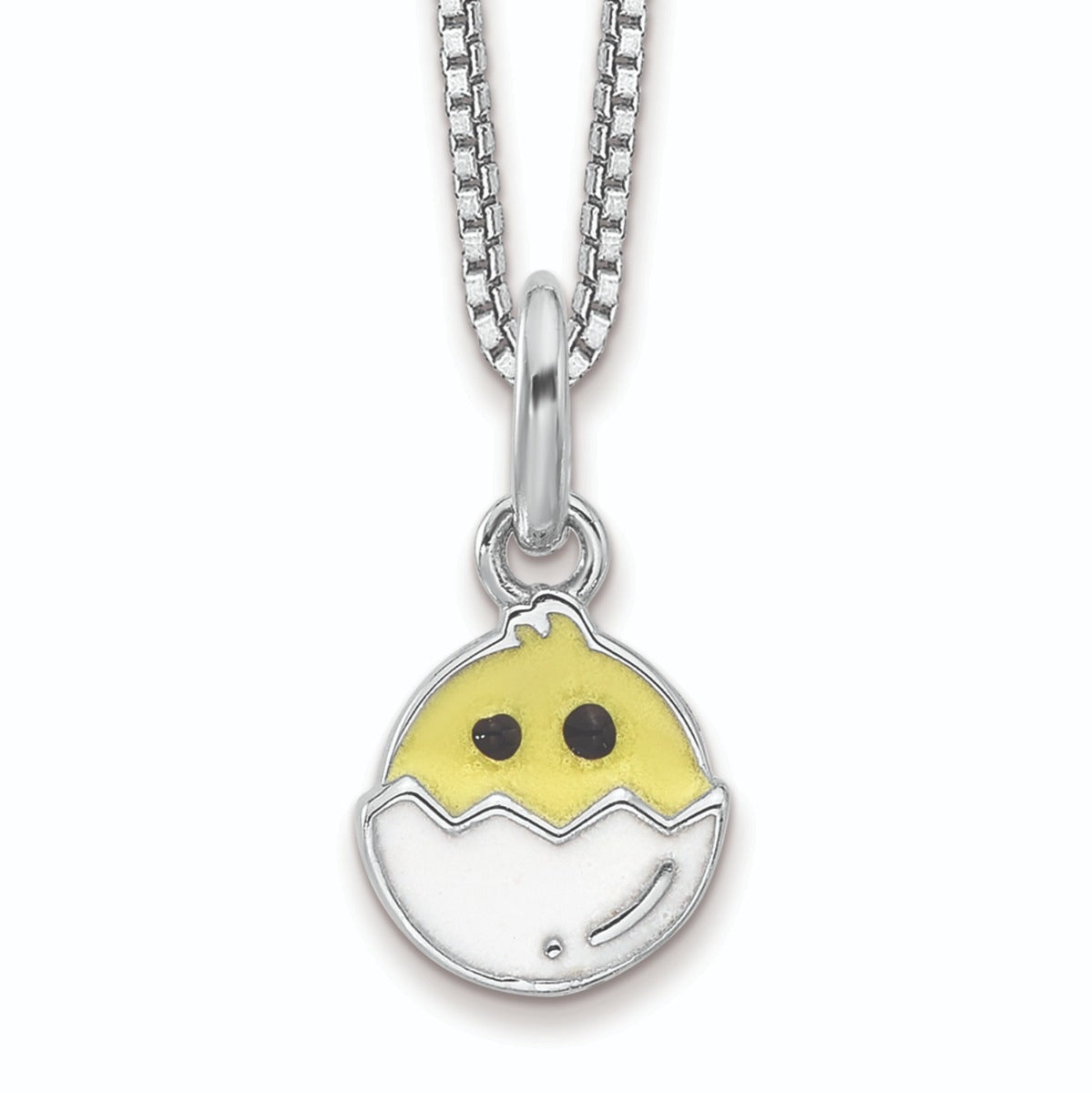 Children's Enamel Chick in Egg Pendant in Rhodium Plated Sterling Silver