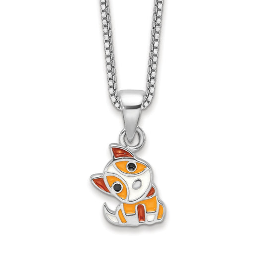 Children's Enamel Dog Pendant in Rhodium Plated Sterling Silver