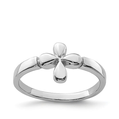 Children's Polished Cross Ring in Rhodium Plated Sterling Silver