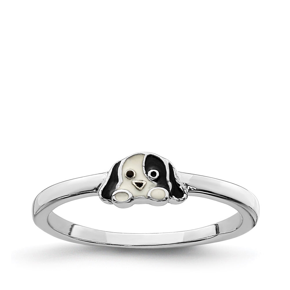 Children's Enamel Puppy Ring in Rhodium Plated Sterling Silver