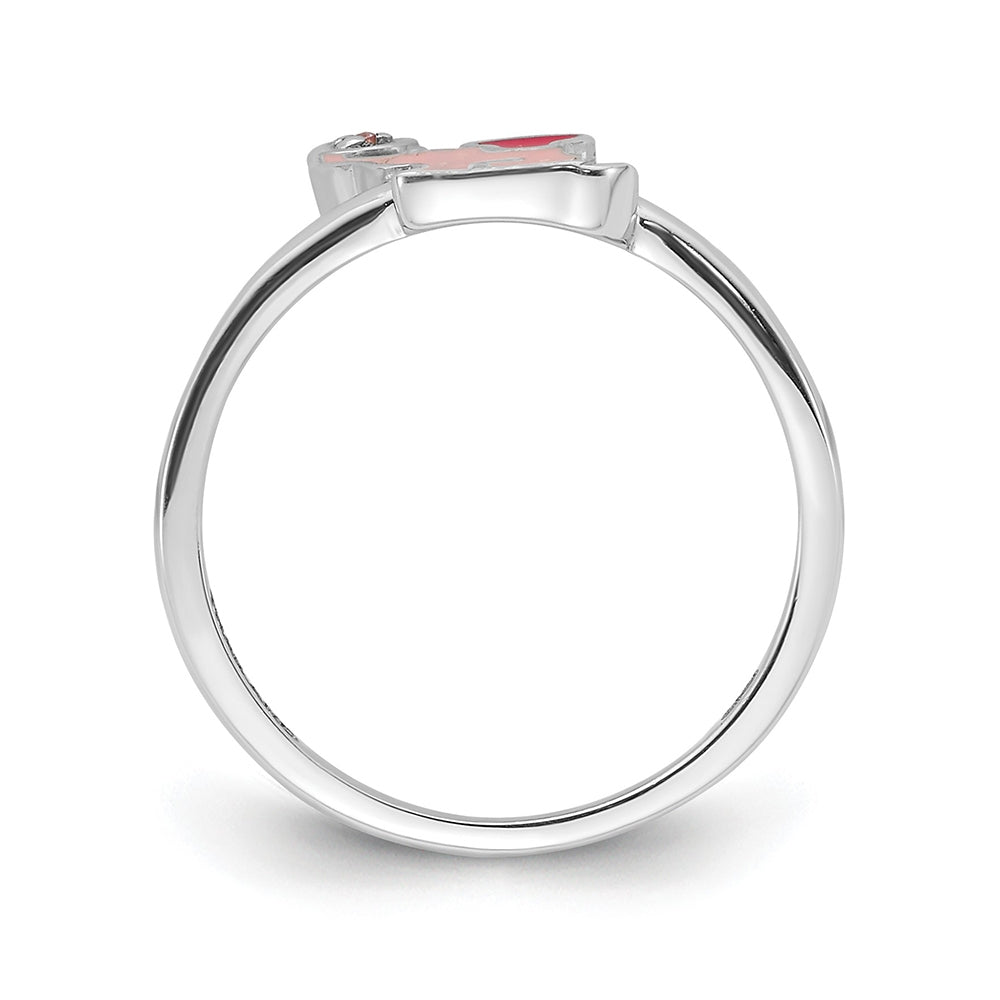 Children's Pink Enamel Elephant Ring in Rhodium Plated Sterling Silver front view