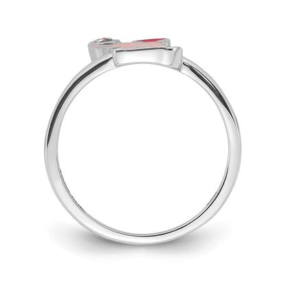 Children's Pink Enamel Elephant Ring in Rhodium Plated Sterling Silver front view