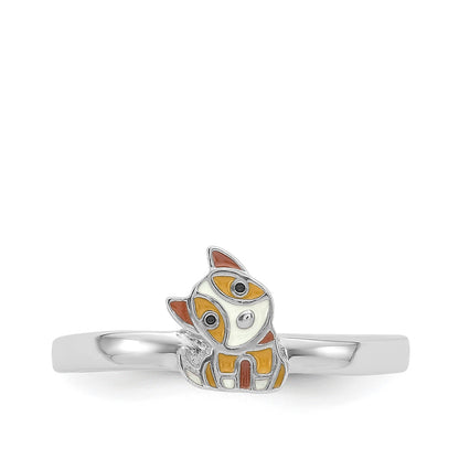 Children's Enamel Dog Ring in Rhodium Plated Sterling Silver close-up detail