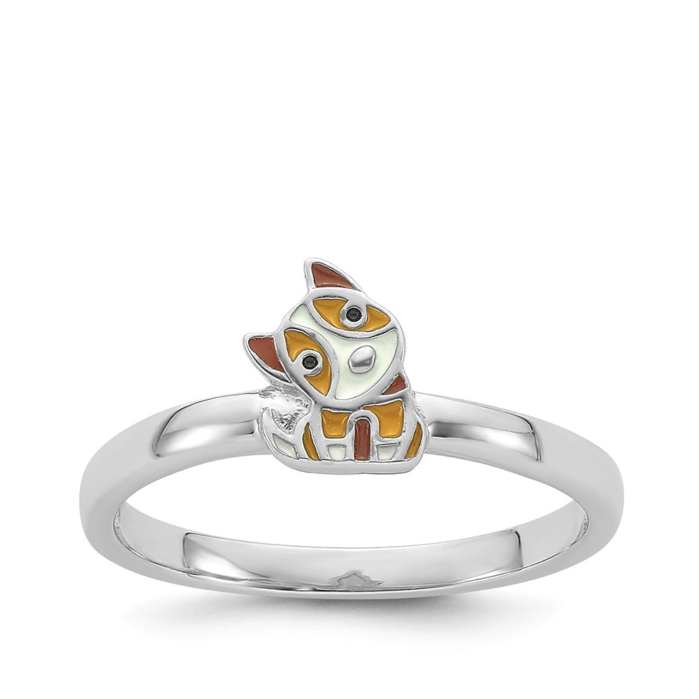Children's Enamel Dog Ring in Rhodium Plated Sterling Silver
