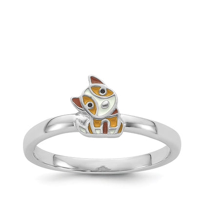 Children's Enamel Dog Ring in Rhodium Plated Sterling Silver
