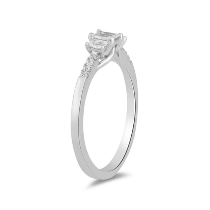 Adamante 1/2 ct. tw. Lab-Grown Emerald Cut Diamond Trio Engagement Ring in 14K White Gold front view